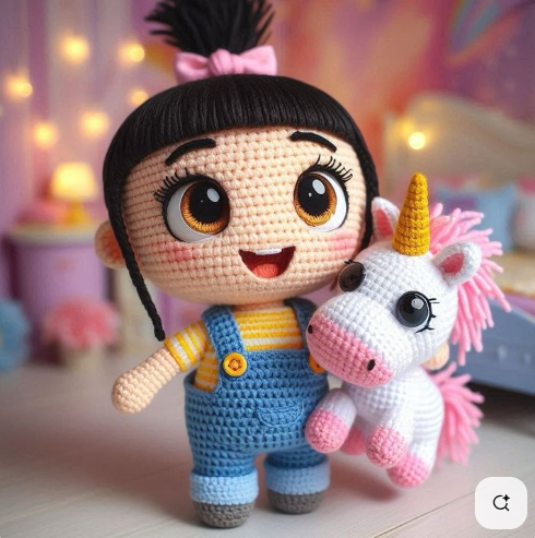 Amigurumi de niña con unicornio tejido a crochet