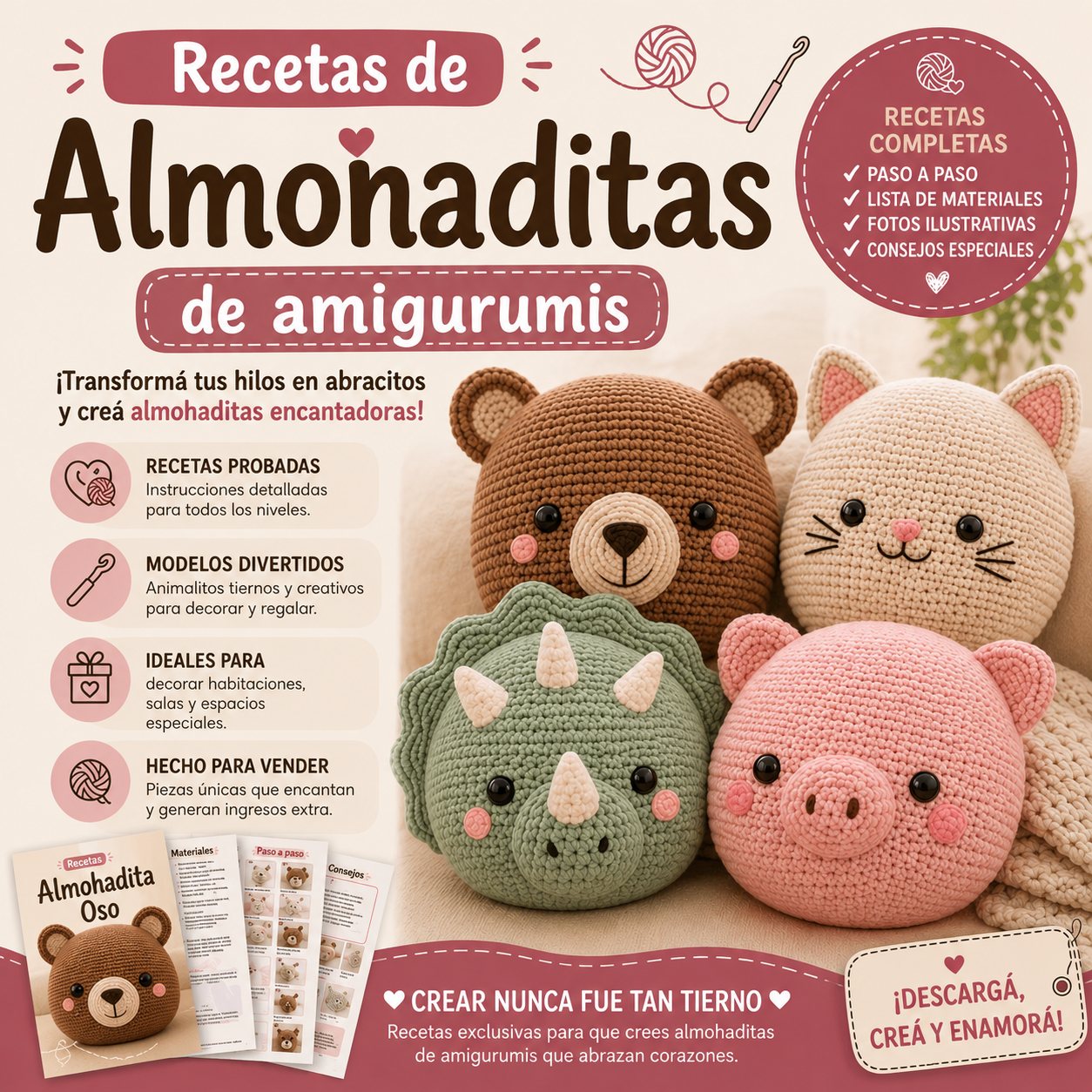 Recetas de almohaditas amigurumi