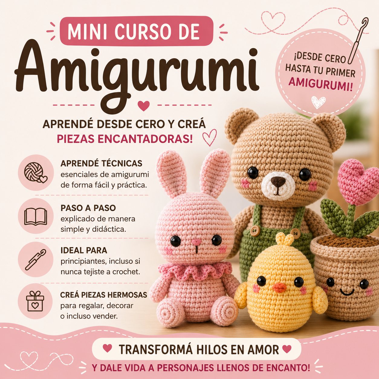 Mini curso de amigurumi desde cero hasta tu primer muñeco